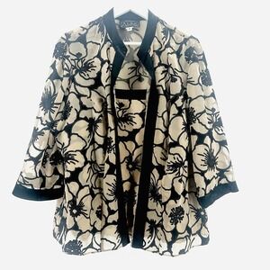Alex Evenings Set Jacket Tank Top Sz XL Black Beige Embroidered Holiday AA05‎